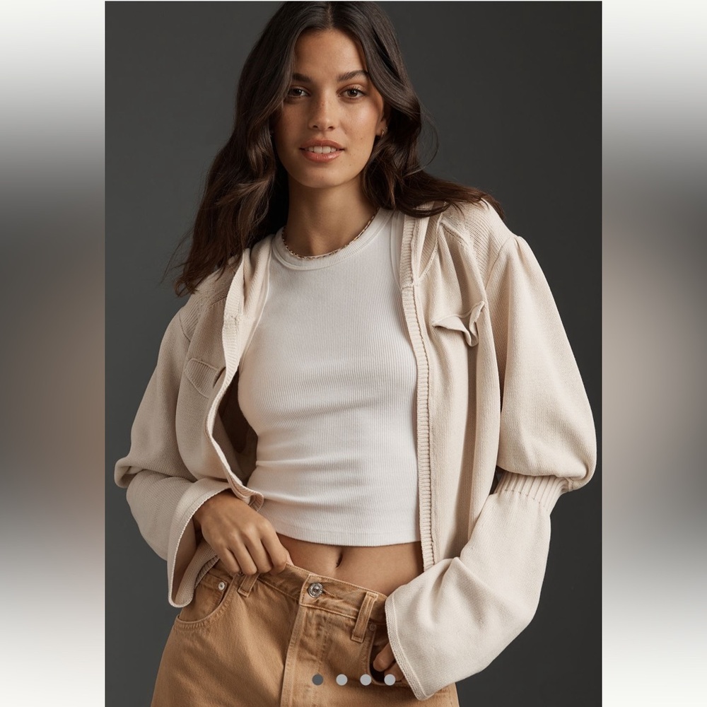 Pilcro Bell-Sleeve Open-Front Cropped Hooded Sweater